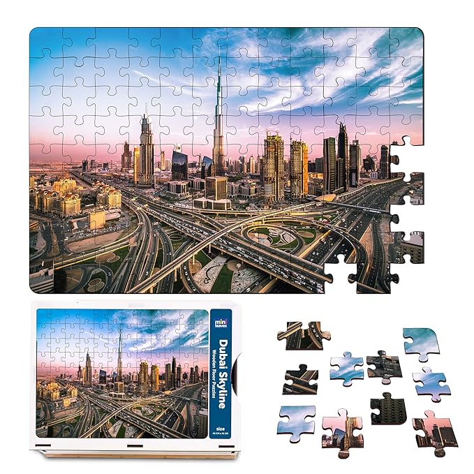 Mini Leaves 252 Piece Wooden Puzzle for Kids & Adults | Dubai Skyline Jigsaw Puzzle | Fun & Challenging Gift for Adults and Kids