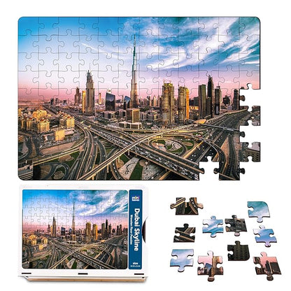 Mini Leaves 252 Piece Wooden Puzzle for Kids & Adults | Dubai Skyline Jigsaw Puzzle | Fun & Challenging Gift for Adults and Kids