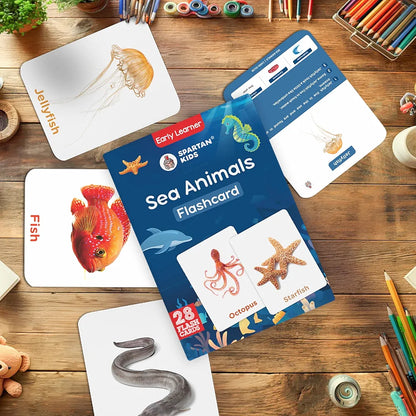 SPARTAN KIDS Sea Animals Flash Cards for Kids Cognitive_Skills | 27 Early Learning Flash Cards Easy & Fun Way of Learning 1 Year to 6 Years Babies