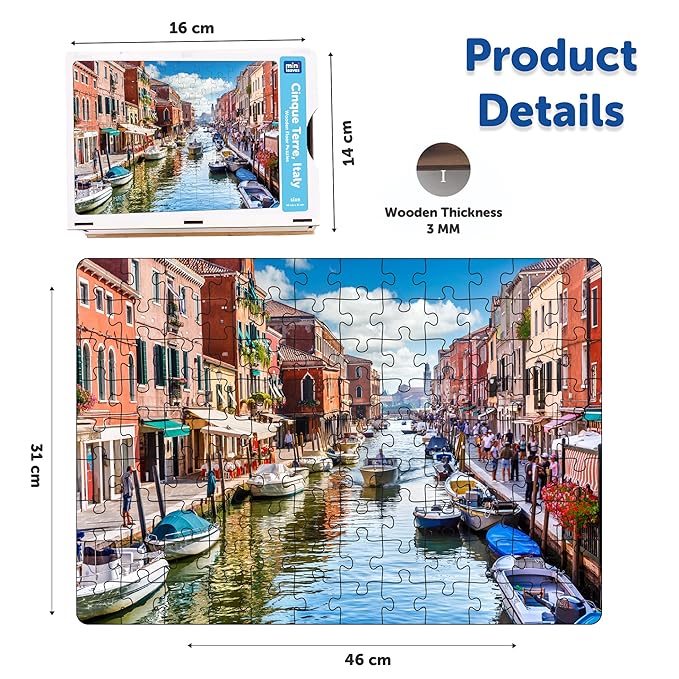 Mini Leaves Cinque Terre Wooden Puzzle Game | 108 Pieces Italy, Italian Jigsaw Puzzle Toy | Family Entertainment & Boarding Game