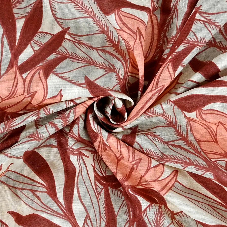 Divine Casa 144 TC 100% Pure Cotton Queen Size Double Bedsheet with 2 Pillow Covers Floral Breeze Colour Coral Beige