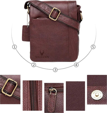 WildHorn Leather 8.5 inch Sling Messenger Bag for Men I Multipurpose Crossbody Bag I Travel Bag with Adjustable Strap I DIMENSION: L- 8.5inch H- 10.5inch W- 3inch