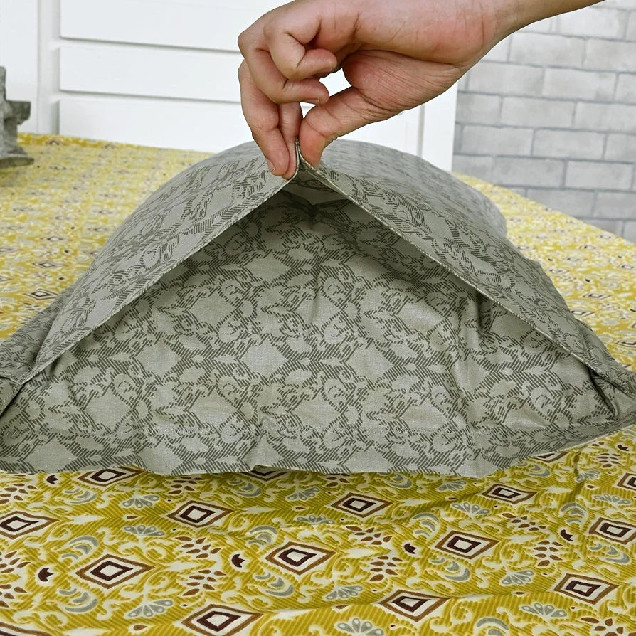 Divine Casa 144 TC 100% Pure Cotton Single Bedsheet with 1 Pillow Cover Ikat Diamond Print Colour Mustard Yellow