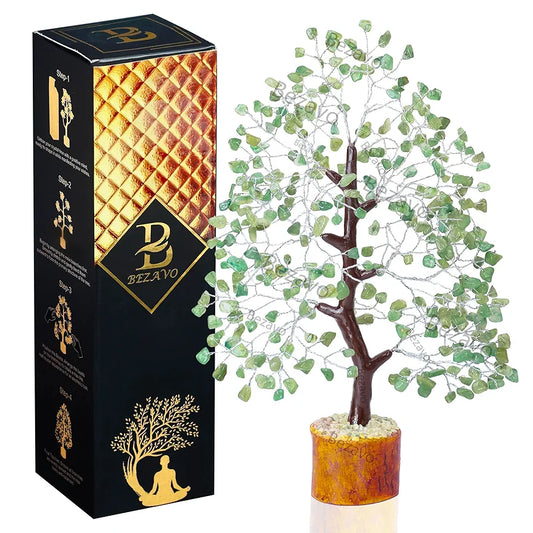 Bezavo Green Jade Crystal Tree Silver Wire
