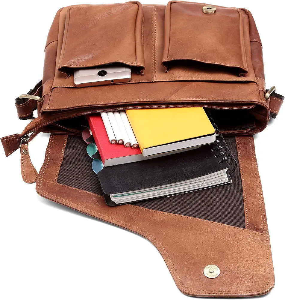 WildHorn�Leather 11 inch Laptop Messenger Bag for Men I Dedicated Laptop Compartment I Adjustable Strap I DIMENSION:L- 11 inch H-9.5 inch W- 3 inch