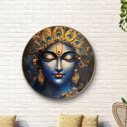 Livin'luxe Paintings Divine Blue Goddess Wall Painting with Frame - Sparkle Glossy Round Golden Framed Large Painting
