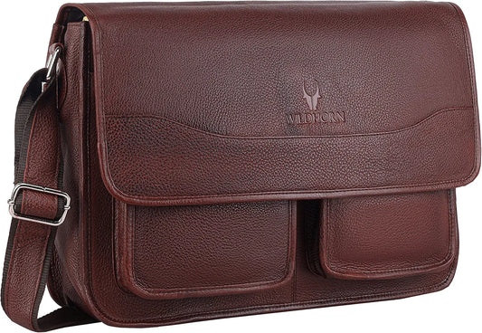 WildHorn Urban Edge100% Leather Laptop Messenger Maroon Men's Bag 