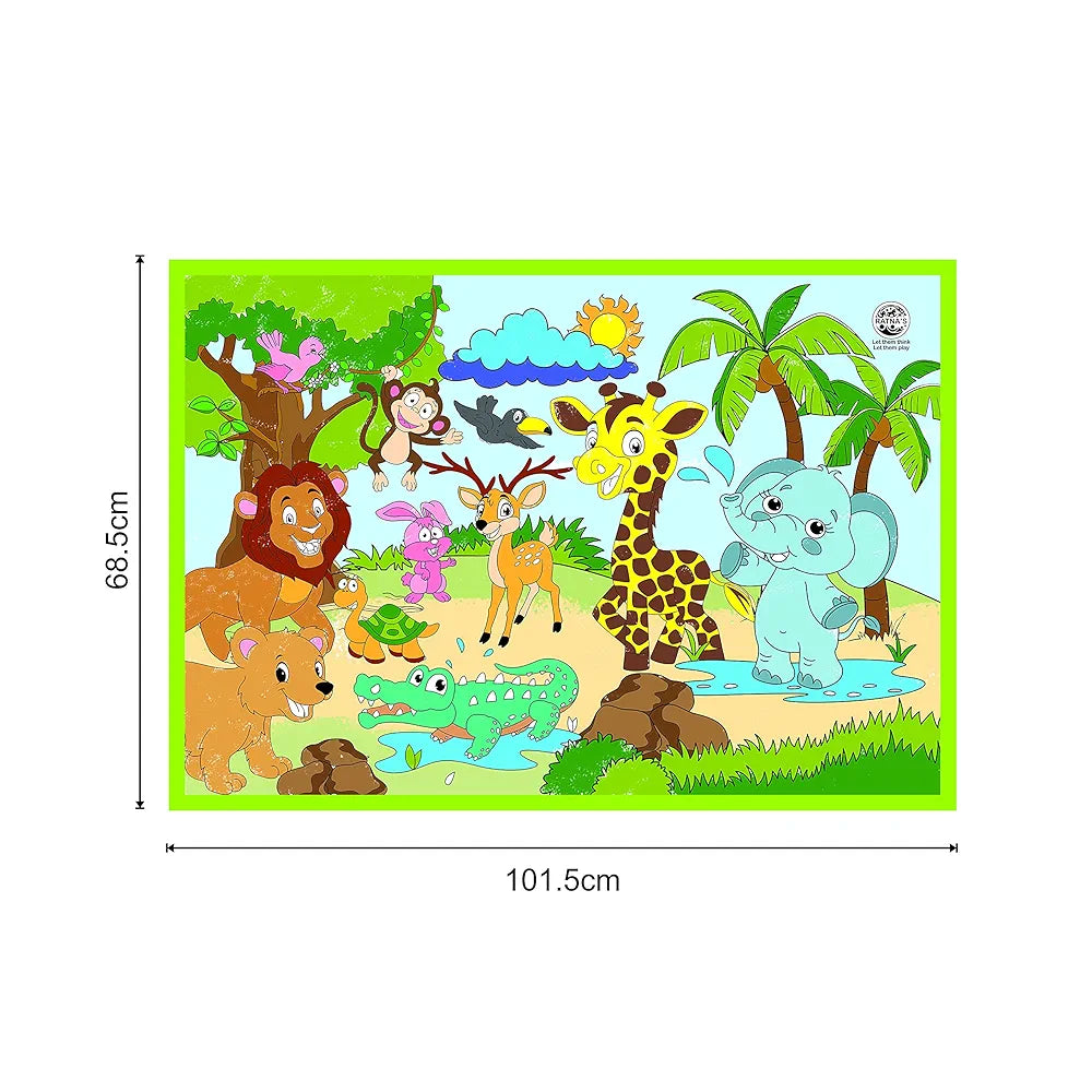 Ratna's My Coloring Mat Jungle Printed Mat of Size 40 x 27 Inches, Washable & Reusable Colouring Kit for Kids 3+ Years