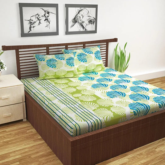 Divine Casa 144 TC Super Soft 100% Cotton Bedsheet for Double Bed  144 Thread Count Geometric Colour Deep Aqua