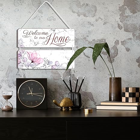 Blue Finch Welcome To Our Home Wall Hanging Decor Sign for Home Door Decoration and Livingroom