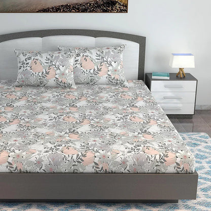 Divine Casa 144 TC 100% Cotton Bedsheet King Size Bed King Size Bedsheet with 2 Pillow Covers Colour Blush Grey