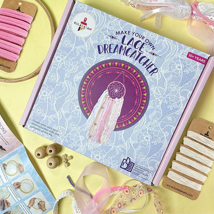Kalakaram Diy Lace Dream Catcher Making Kit | Create a Stunning Magical Lacey Dream Catcher Using Wooden Ring | Activity Kit for Kids