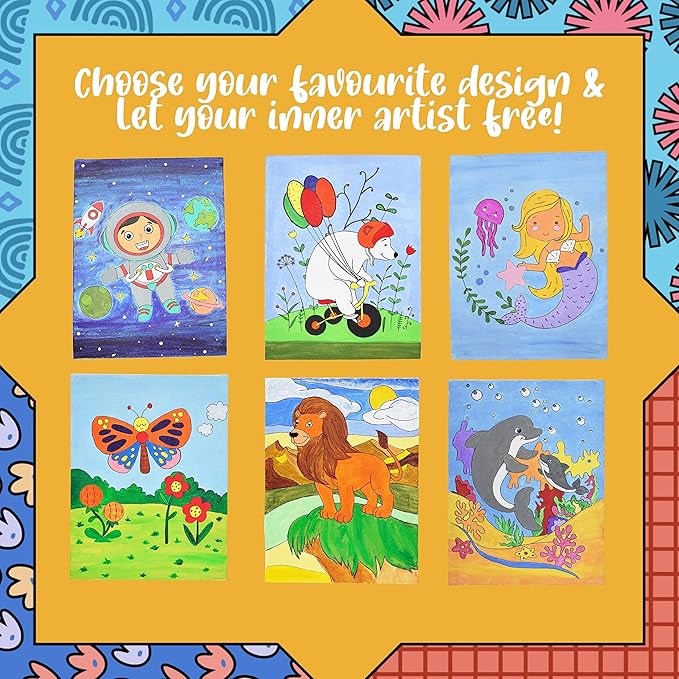 Kalakaram Diy Canvas Painting Kit Featuring a Wooden Frame Canvas Boards With Pre-printed Designs | Diy Painting Kit for Kids