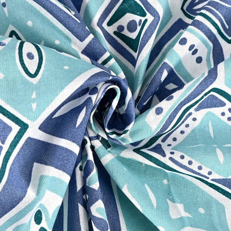 Divine Casa 144 TC 100% Pure Cotton Single Size Bedsheet with 1 Pillow Cover Geo Nordic Hexa Colour Ice Aqua Blue