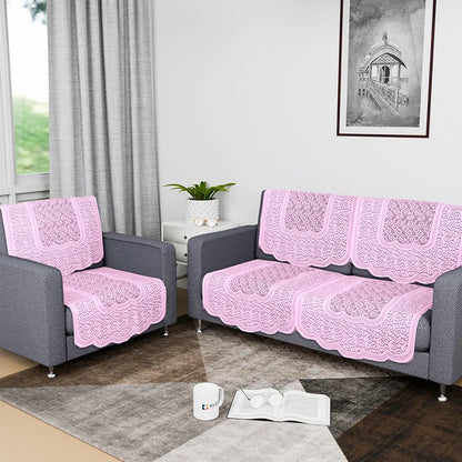 Kuber Industries Sofa Cover Net 2+1 Seater Sofa Slip Cover Set Zig Zag Printed Pink