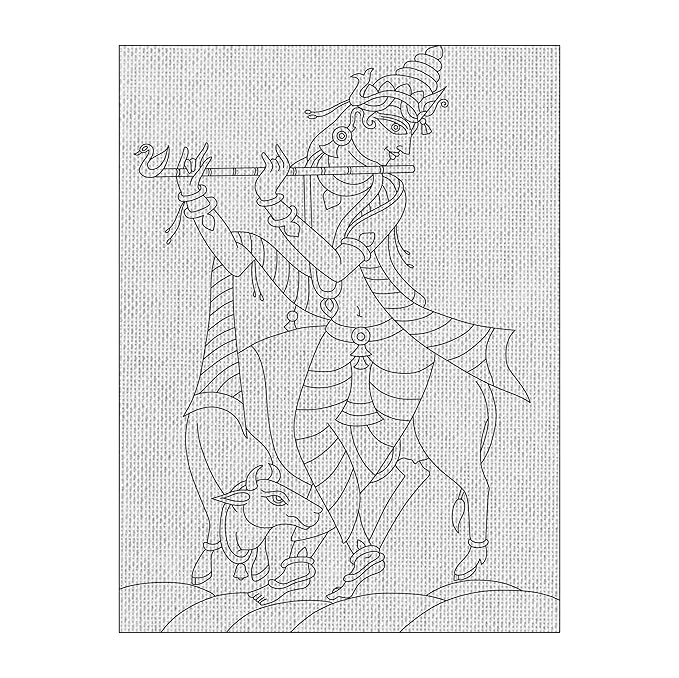 Hobby India Self Painting Beautiful Shree Krishna Flute Canvas | Pre-designed Canvas Board | for Best Gift Adults & Artist
