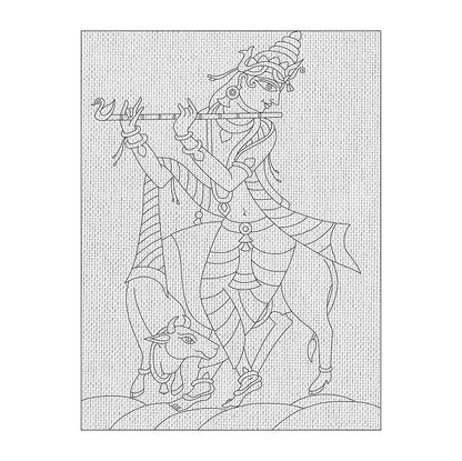 Hobby India Self Painting Beautiful Shree Krishna Flute Canvas | Pre-designed Canvas Board | for Best Gift Adults & Artist