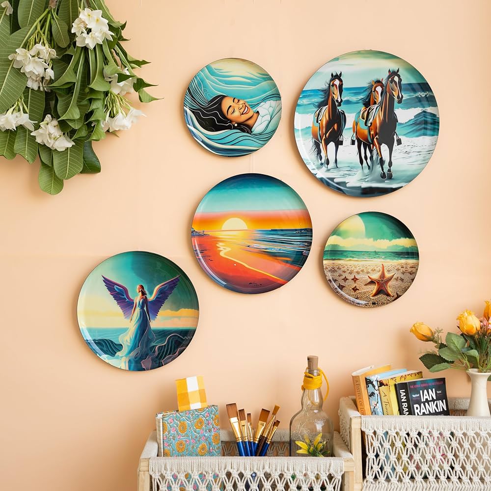Ritualistic Indian Ocean Wall Plates for Home Decoration Wall Showpiece Set of 5