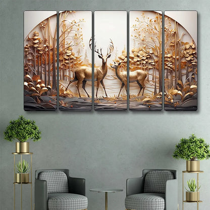 Livin'luxe Set of 5 Couple Deer with Vastu Money Tree Wall Painting Xl35371