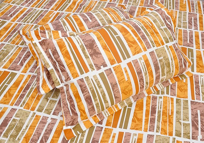 Huesland by Ahmedabad Cotton 144 TC Cotton King Size Bedsheet with 2 Pillow Covers - Orange, Green & Brown