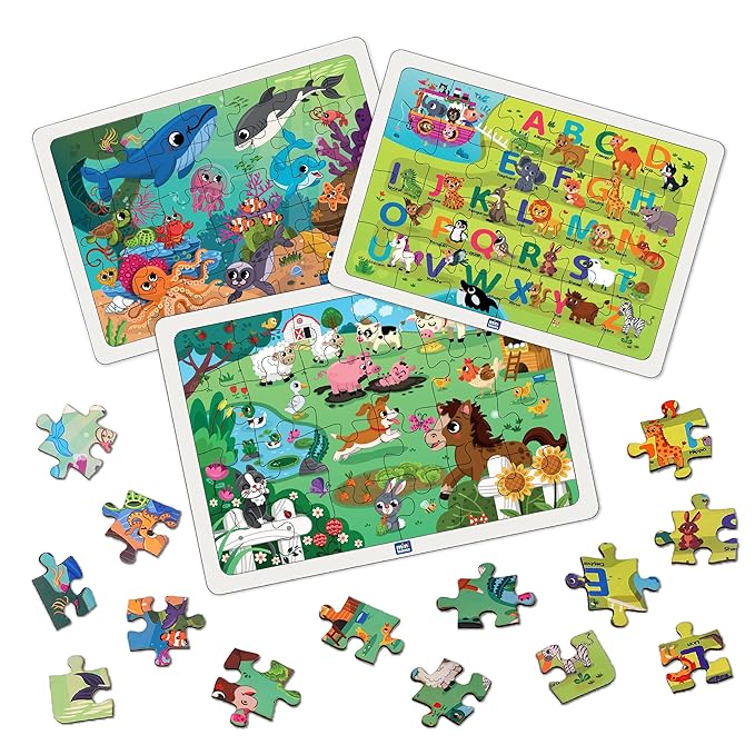 Mini Leaves 3 Puzzles With 83 Pieces | Animal Wooden Jigsaw Puzzle for 4-6 Years | Educational Puzzle Game for Kids