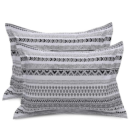 Huesland by Ahmedabad Cotton 144 TC Cotton King Size Bedsheet with 2 Pillow Covers | White and Black