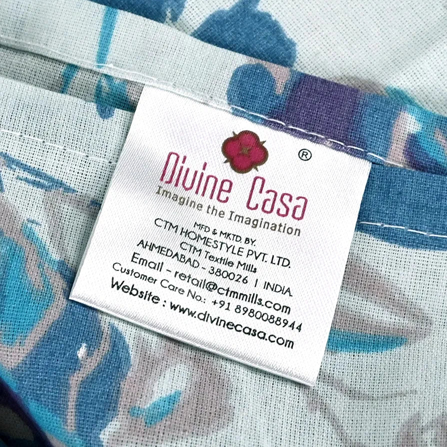 Divine Casa 144 TC Pure Cotton Double Bed Bedsheet with 2 Pillow Covers Floral Pattern Colour Sky Purple Blue