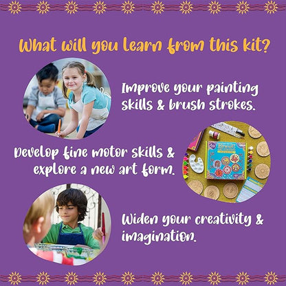 Kalakaram Paint Your Own Ethnic Art Coasters Diy Kit With Design Paint | Painting Set | Kit for Kids