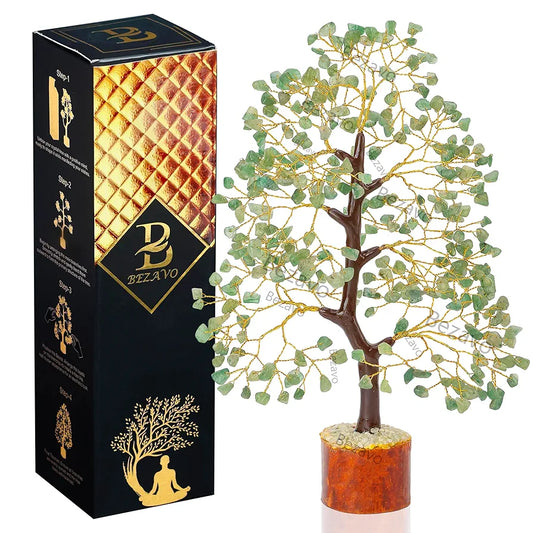 Bezavo Green Jade Crystal Tree Golden Wire