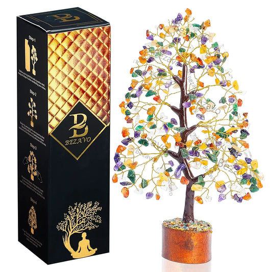 Bezavo Mix Chakra Crystal Tree M seal & Golden Wire