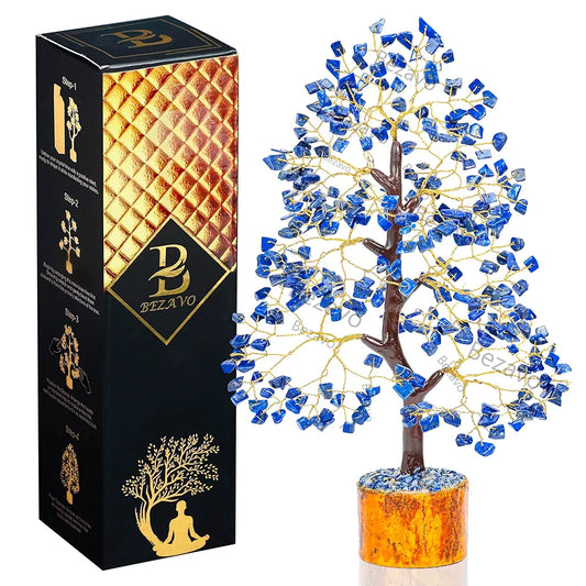 Bezavo Lapis Lazuli Crystal Tree for Home & Office Golden Wire