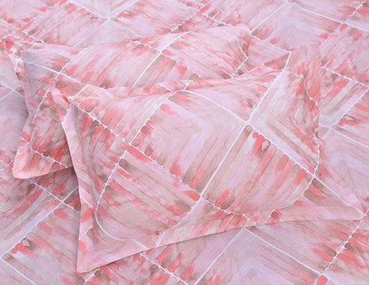 Huesland by Ahmedabad Cotton 144 TC Cotton King Size Bedsheet with 2 Pillow Covers - Brown, Peach & White