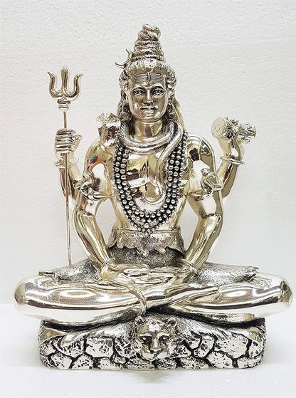 Gold Art India Lord Shiva Silver Plated Antique Idol with Trishul