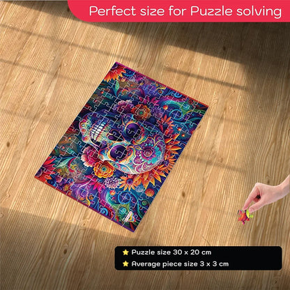 Playhills 108 pcs Abstract Puzzle Day of The Dead, Mexican Festival| Wooden Jigsaw Puzzle for Children and Adults 8+ Years| Perfect for Party Fun Family Activity Games