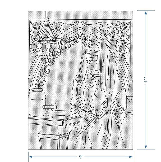 Hobby India Self Painting Beautiful Lady Canvas - Gond Art | Pre-designed Canvas Board