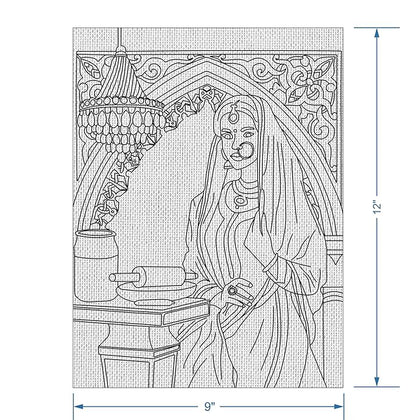 Hobby India Self Painting Beautiful Lady Canvas - Gond Art | Pre-designed Canvas Board