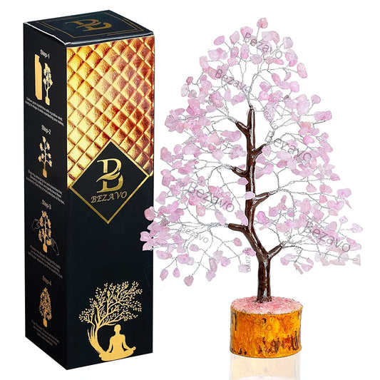 Bezavo Rose Quartz Crystal Tree Silver Wire 10-12 Inch