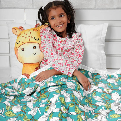 Divine Casa Floret 100% Cotton Single Kids Dohar 120 GSM Soft & Lightweight Throw Blanket Colour Meadow Green
