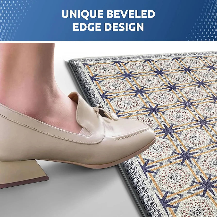 Luxe Home Columbo Anti-Fatigue Kitchen Mat Non-Slip Cushioned Comfort Mat Moroccan Tile Pattern Standing Desk Mat Colour Patcrn