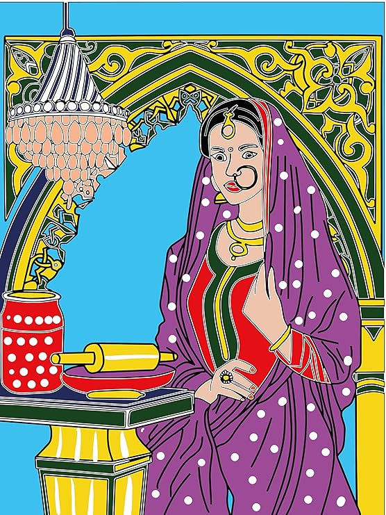 Hobby India Self Painting Beautiful Lady Canvas - Gond Art | Pre-designed Canvas Board