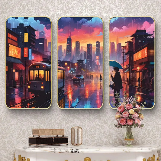 Livin'luxe Set of 3 Rainy Umbrella Modern Art Boho Painting Premium Framed Laminated Wall Paintings SP-2