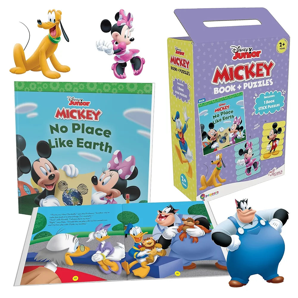 Disney Junior Mickey Book & Stick Puzzles for Kids 2 Years and Above | No Place Like Earth | Multicolor, Pack of 1