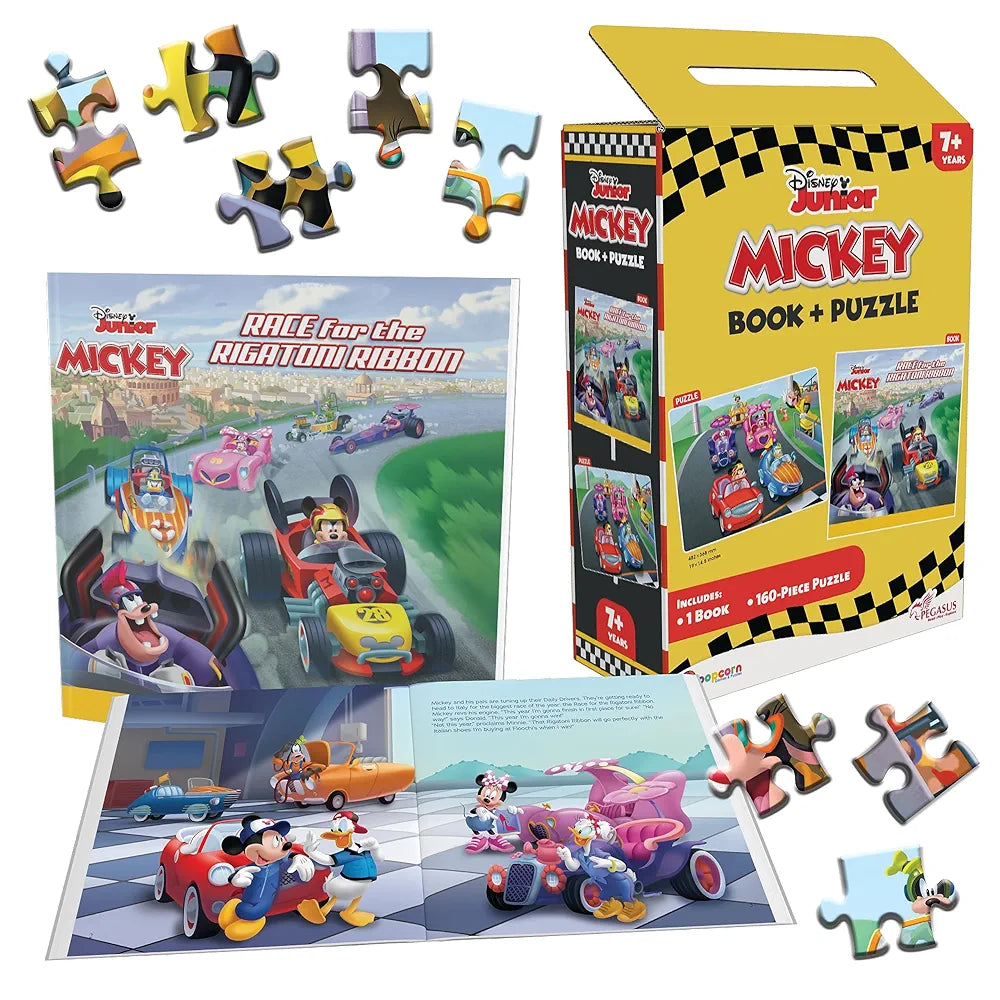 Disney Junior Mickey Book & Puzzles for Kids 7 Years and Above | Race for The Rigatoni Ribbon | 1 Book & 160 Piece Puzzles