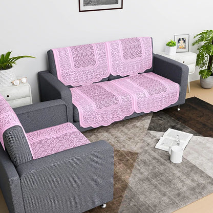 Kuber Industries Sofa Cover Net 2+1 Seater Sofa Slip Cover Set Zig Zag Printed Pink