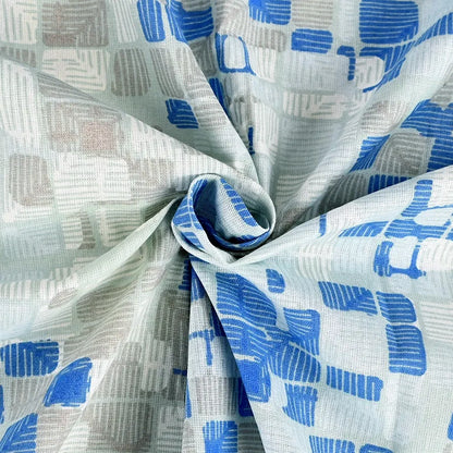 Divine Casa 144 TC Pure Cotton Double Bed Bedsheet with 2 Pillow Covers Mosaic Bloom Colour Blue Grey