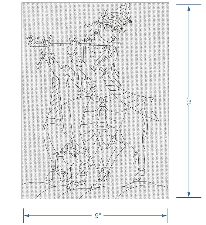 Hobby India Self Painting Beautiful Shree Krishna Flute Canvas | Pre-designed Canvas Board | for Best Gift Adults & Artist