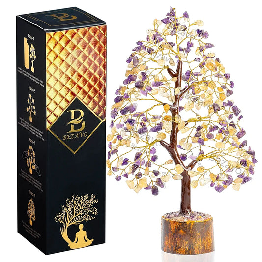 Bezavo Amethyst & Citrine Crystal Tree Feng Shui Tree of Life for Healing & Prosperity