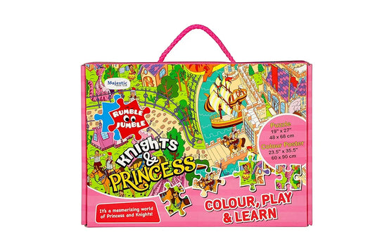 THE BOOK TREE Knights and Princess Fun and Educational Floor Puzzle by Majestic Book Club, Package Includes a Big Size Colouring Poster and Jigsaw Puzzle Packed in a Beautiful Box