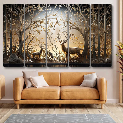 Livin'luxe Set of 5 deer family with vastu money Tree Wall Painting Xl35368