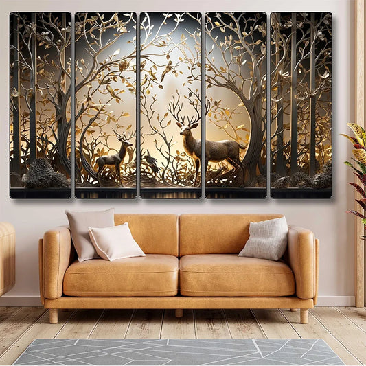 Livin'luxe Set of 5 deer family with vastu money Tree Wall Painting Xl35368